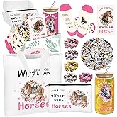 Zhirlyn Horse Gifts for Women Horses Stuff Cool Gifts for Horse Lovers Accessories Include Glass Cup Tote Bag Makeup Bag Socks Hair Ties Stickers Card for Birthday Christmas (Classic)