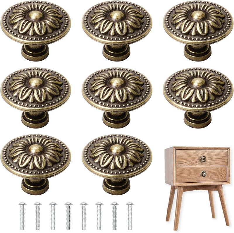 YSDMY 8 Pcs Antique Bronzy Cabinet Knobs 30mm Vintage Drawer Pull Handles