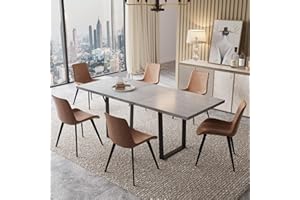 ZckyCine Modern Mid-Century Dining Table Set for 6-8 People Kitchen Dining Room Table Set Extendable Wood Dining Table and 6 Upholstered Chairs, Home Kitchen Furniture