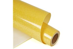 HTVVETUR Glitter Light Yellow HTV Iron on Vinyl - 12" x 6ft Heat Transfer Vinyl HTV Vinyl for Shirts, Cameo - Easy to Cut & Weed for Heat Vinyl Design (Z1 Glitter Light Yellow, 6FT)
