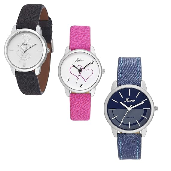 Jainx Multi Color Triple Analogue Round Watch Combo for Women & Girls - JXT824