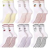 Fourluoo Pilates Socks for Women Cute Non Slip Crew Socks with Grip for Yoga Barre Barefoot Workout