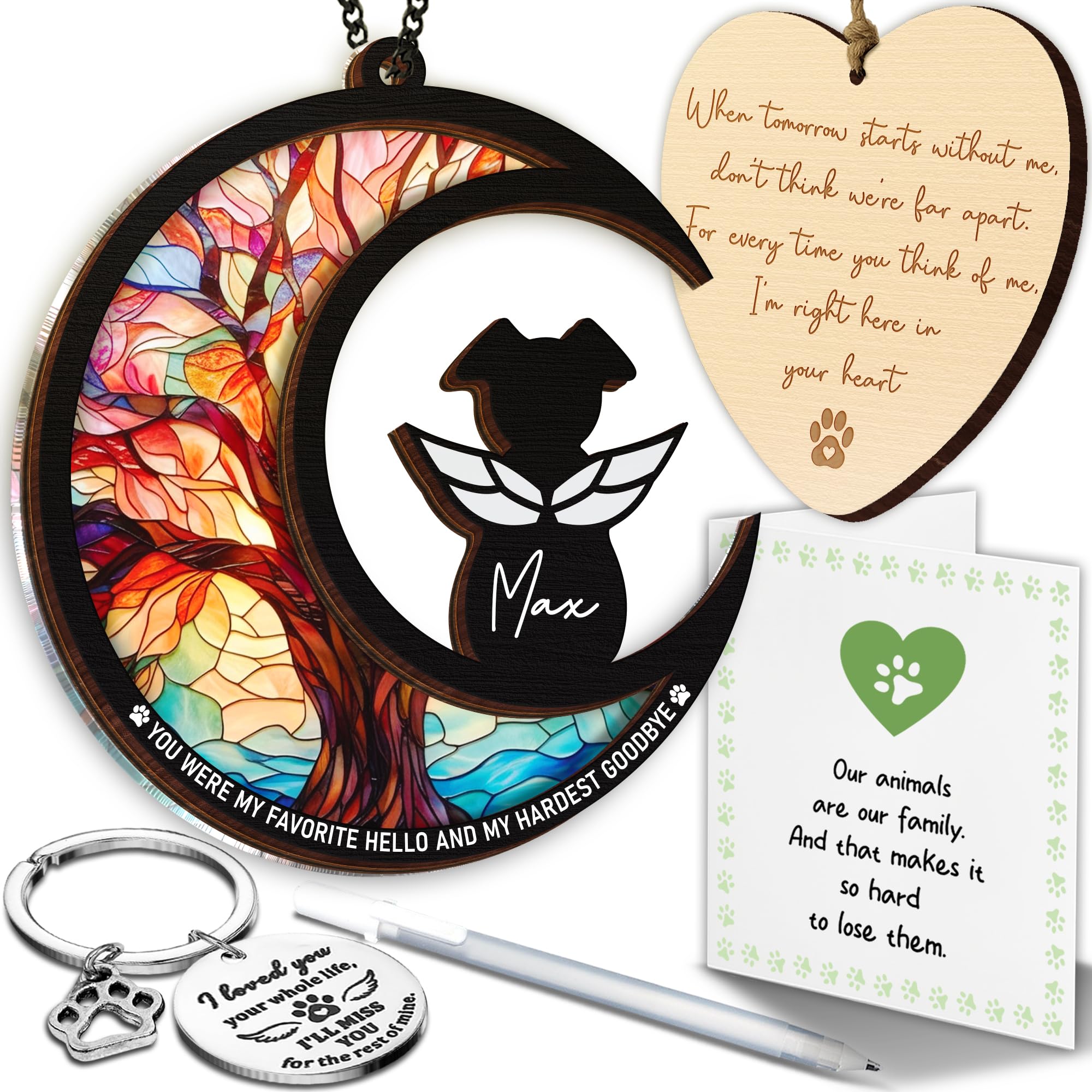 Photo 1 of 6" DIY Dog Memorial Suncatcher – 4-in-1 Pet Memorial Gifts for Dogs, Loss of Dogs Sympathy Gift | Rainbow Bridge Dog Remembrance Set with Ornament, Keychain & Sympathy Card PS190