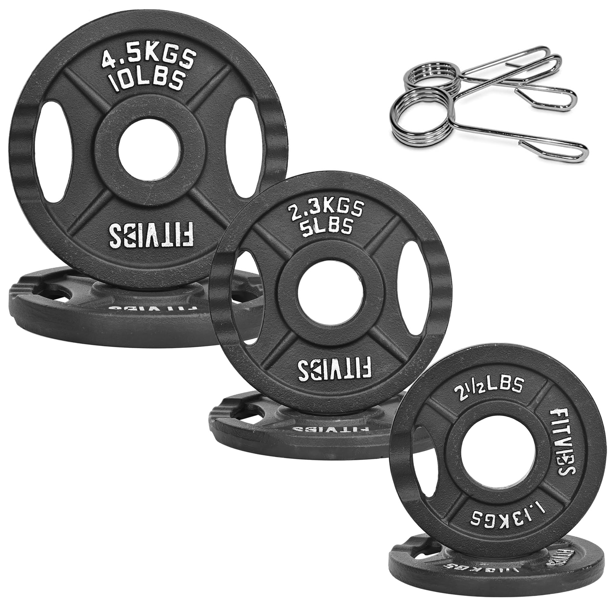 View 1 of ***ONLY HAS 3 WEIGHTS 2,3, AND 5.5***PARTS ONLY**
Fitvids 2 Inch Olympic Barbell Weight Plates Set, 35 LB(2.5-10 LB) Barbell Weight Set for Home Gym Strength Training, Double-grip Design