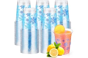 Meanplan 100 Pieces Snowflake Cups, Disposable Plastic Clear Party Cups Winter Party Favors for Birthday Holiday Baby Shower Party Decoration Guest Coffee Tea Water Milk Drinking Supplies