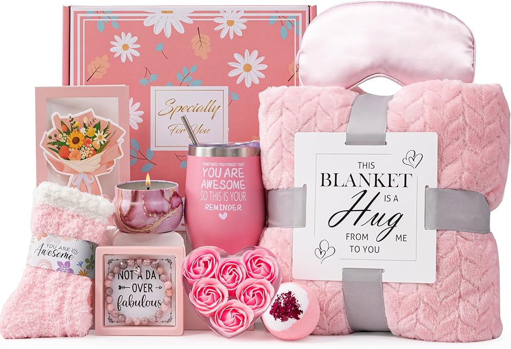 Birthday Gifts Basket for Women,Unique Self Care Relaxation Spa Get Well Soon Gift Box for Her,Thinking of You Set Inspiratio