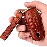 Tukellen for Porsche Leather Key Fob Cover with Keychain Key Shell Compatible with Panamera, Macan, Cayenne, 911-Brown
