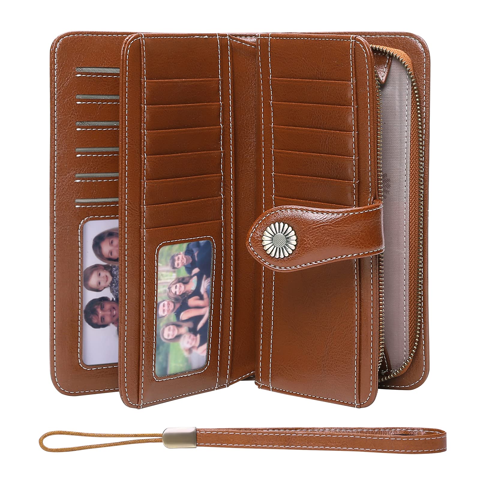 SENDEFN Genuine Leather Purses for Women, RFID Large Ladies Purse, Wallet for Women with Wrist Strap — image 1