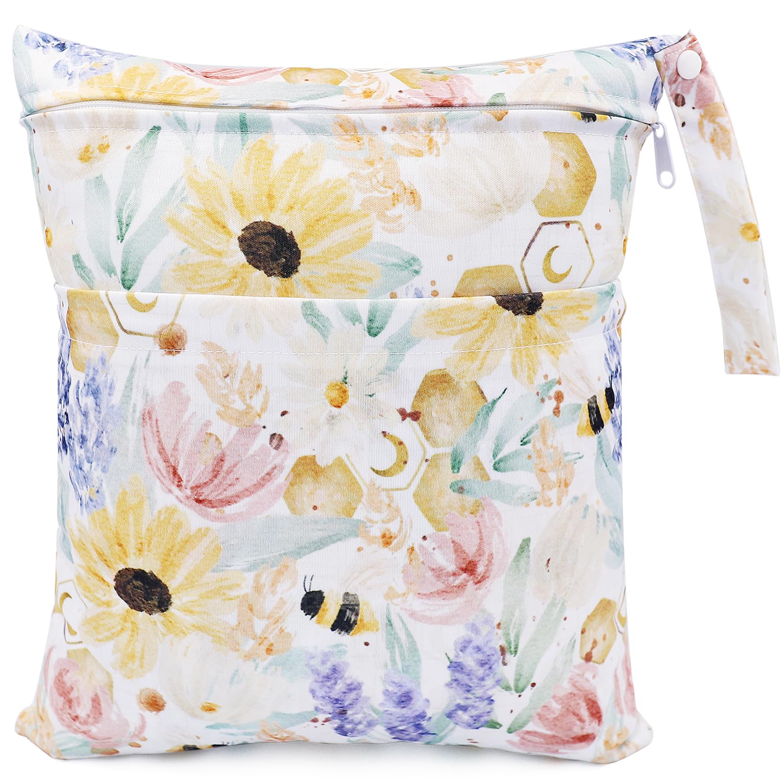 FenFang Wet Bag, Cloth Nappy Bags Produce Bags Wet Dry Suit Bag Storage Organiser, Waterproof Washable Reusable Large Double Zipper Bag for Baby Diapers Nappy Daycare Travel Gym (Colourful Flower)