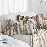 Genuine Rabbit Fur Throw Pillow Covers Set of 2,Luxury Decorative Pillowcases Soft Fluffy Animal Skin Accents Bolster Cushion Cover for Couch Sofa Bedroom Living Room Home,12x20inch,Yellow White