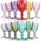 meekoo 12 Pcs Colored Wine Glasses Set - 8 oz Vintage Solid Colors Glass Goblets Beverage Stemmed Cups for Wedding, Party, Banquet, Holiday, Anniversary