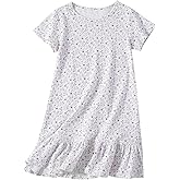 Xrknofio Girl's Cotton Nightgowns Short Sleeve Princess Sleep Shirts Comfy Nightdress Sleepwear