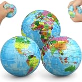 Umnodobn Mini Earth Soft Squishy Ball 3 Pack - 3.7 Inch Foam Globe Stress Balls for Boys Girls- Educational Geography Squishies Toys- Squeeze Sensory Learning Toy World Map for Kids Adults