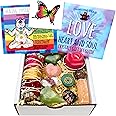 DANCING BEAR Healing Crystals (11 pc) Gift Set to Attract & Share Love, Rose Quartz Heart, Pink Tourmaline, Sage, Rhodonite, Butterfly Tattoo, Aventurine Heart Chakra Stone, Selenite, Made in The USA