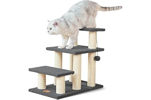 Pawque Dog Stairs & Cat Scratching Post Pet Steps for High Beds Couch, High-Strength Boards Holds up to 150 lbs for Indoor Small Cats Kittens Dogs Climbing Playing, 3 Combination Options, 3 Steps-Grey