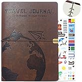 GoShambar Travel Journal for Women Men, Leather Travel Scrapbook Notebook & Adventure Book Travel Planner Memory Diary, Travel Gifts(Brown)