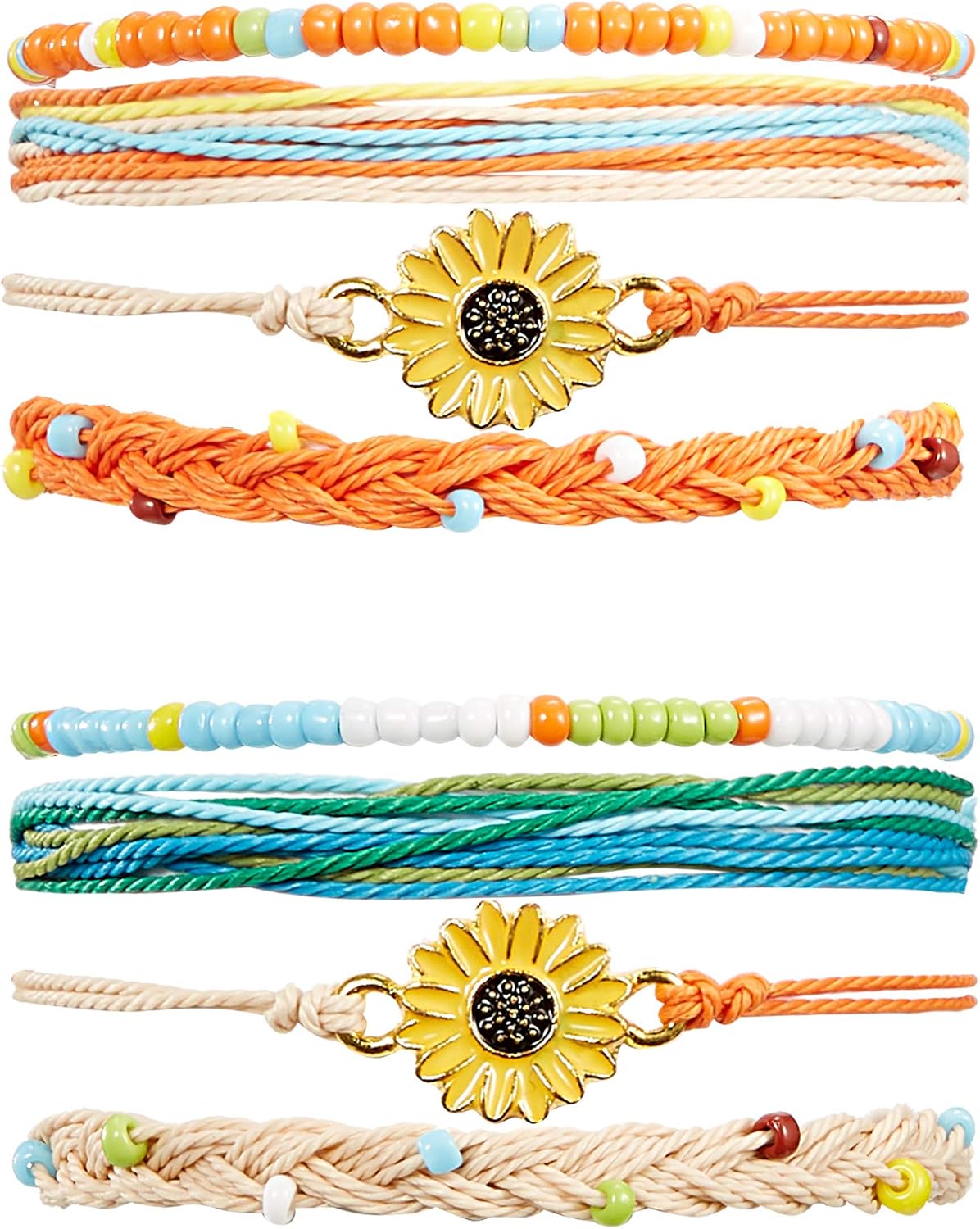 meekoo 2 Sets Braided Rope Bracelets Handmade Sunflower Bracelets Beaded Boho Waterproof Bracelets Friendship Bracelets for Women Girls (Blue