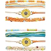 meekoo 8 Pcs Christmas Sunflower String Bracelets for Women Handmade Friendship Bracelets Sunflower Charm Jewelry Gifts(Blue, Orange)