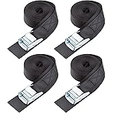 Cartman 1" x 15'Lashing Straps with Adjustable Cam Buckle Cargo Tie Down with Protective Pad, 4 Pack, Black