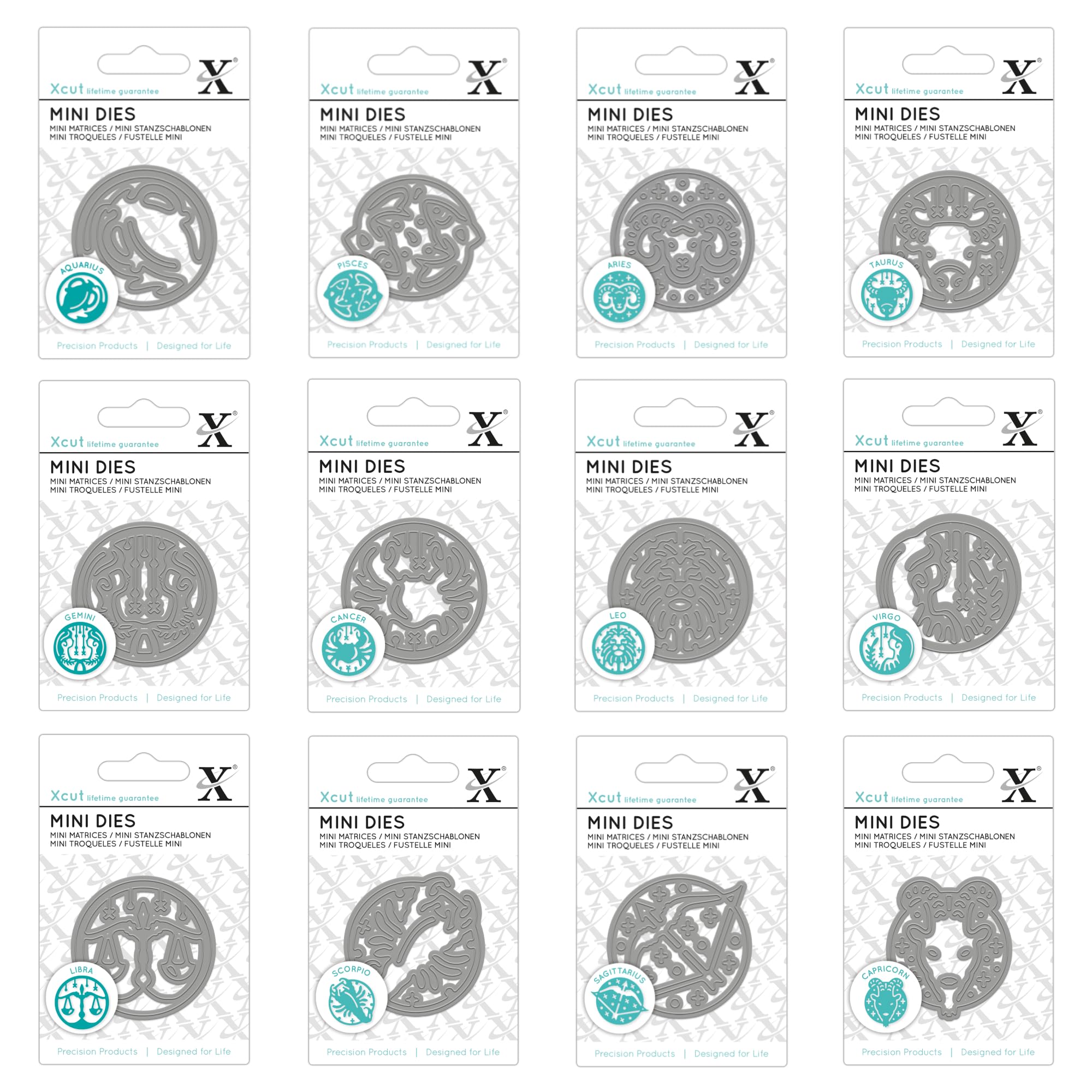 Xcut Zodiac Signs, Pack of 12 Mini Dies - Collection of Astrological Signs for Cardmaking, Arts & Crafts