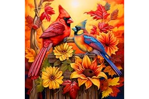 AXQUILON Cardinal Diamond Art Kits for Adults, Cardinal and Sunflowers 5D DIY Diamond Painting Kits for Beginners, Full Drill Gem Diamond Paint for Gift Wall Decor(14x14 inch)