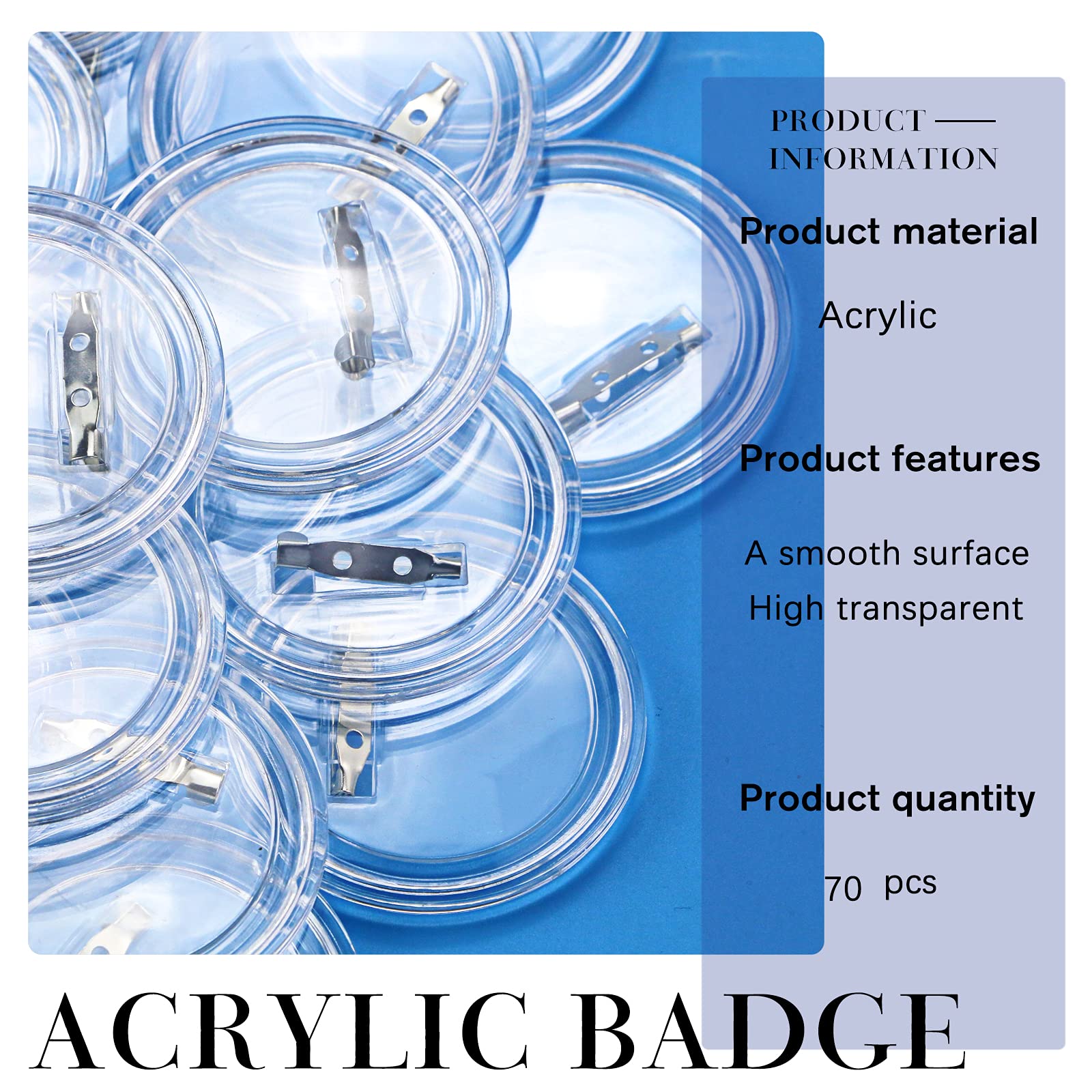 YEXPRESS YEXPRESS 70 Pack Acrylic Design Button Badge, Clear Plastic Craft Kit with Pin for DIY Craft Supplies, 2.4 Inch
