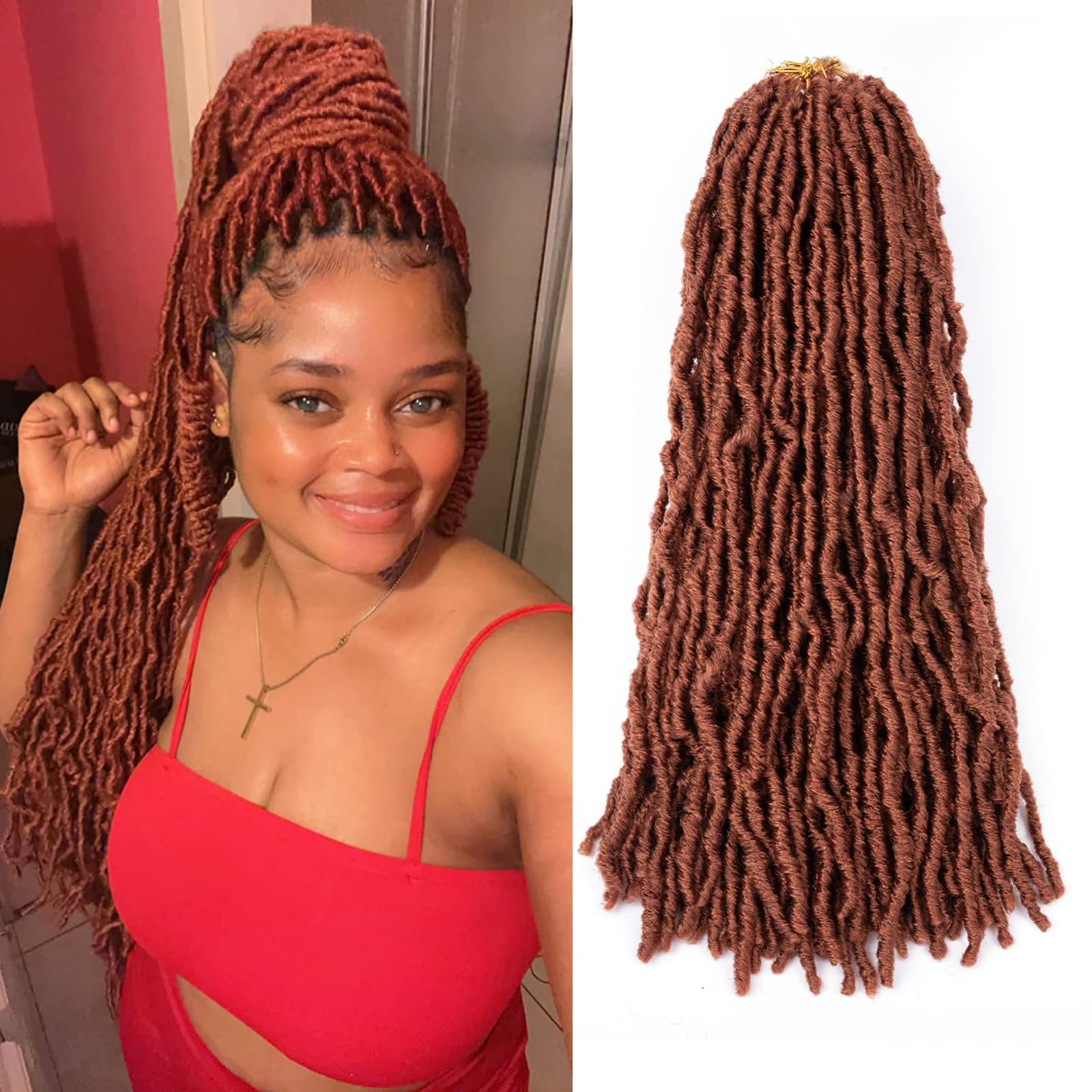 Faux Locs 18 Inch Crochet Hair New Soft Locs 6 Packs/Lot Curly Wavy Pre-Looped Faux Locs Goddess Synthetic Fiber Hair Extensions