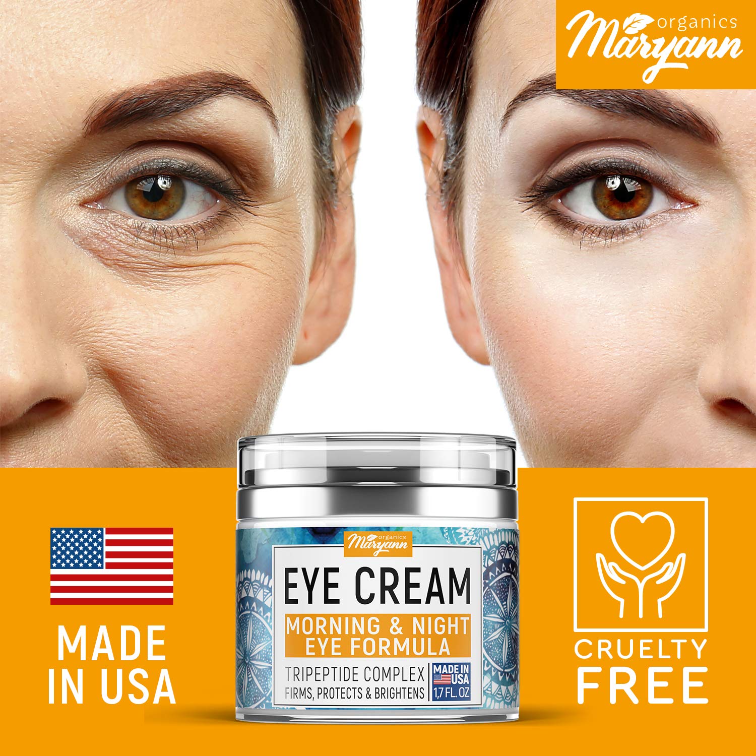 MARYANN Organics Eye Cream - Natural Formula with Hyaluronic Acid, Vitamin E & Aloe Vera - Made in USA - Anti Aging Cream for Women - Cleanse, Moisturize, and Protect Your Skin: Beauty