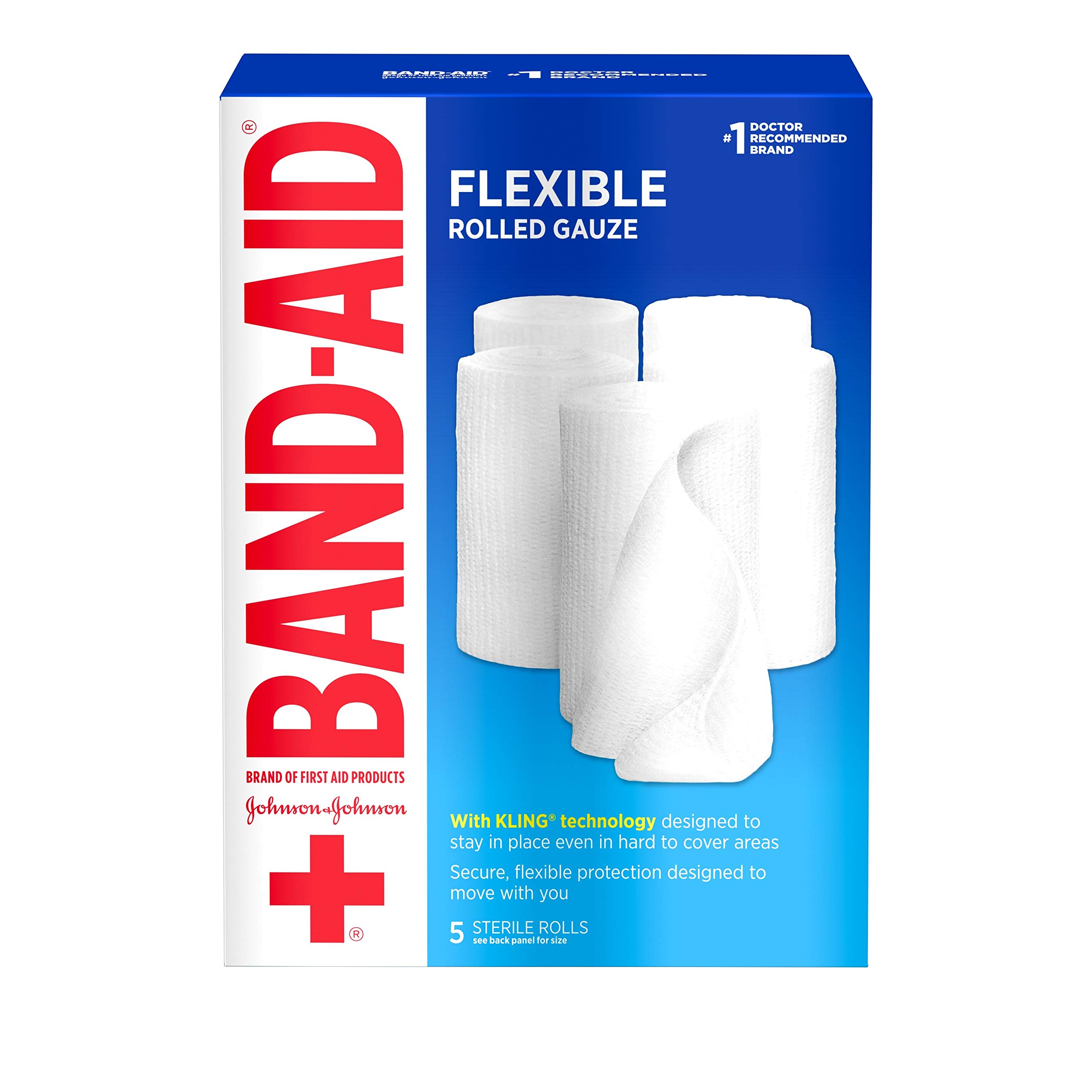Band Aid Brand of First Aid Products Flexible Rolled Gauze Dressing for Minor Wound Care, Soft Padding and Instant Absorption, 4 Inches by 2.1 Yards, Value Pack 5 ct