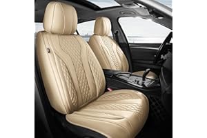 FEINEPRO Leather Car Seat Covers Full Set, Breathable Faux Leather Seat Covers for Cars SUV Sedan Waterproof Beige