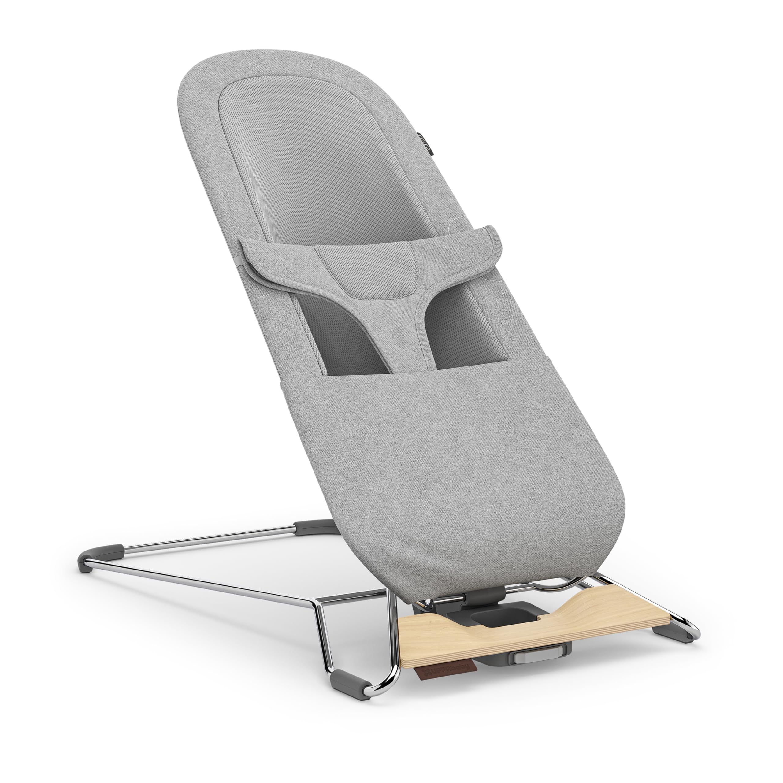 UPPAbaby Mira Bouncer/Portable 2-in-1 Bouncer + Seat Grows with Your Baby/GREENGuard® Gold, JPMA + FSC® Certified/Cozy Seat Liner + Storage Bag Included/Stella (Grey Mélange/Silver Chrome/Maple Wood)