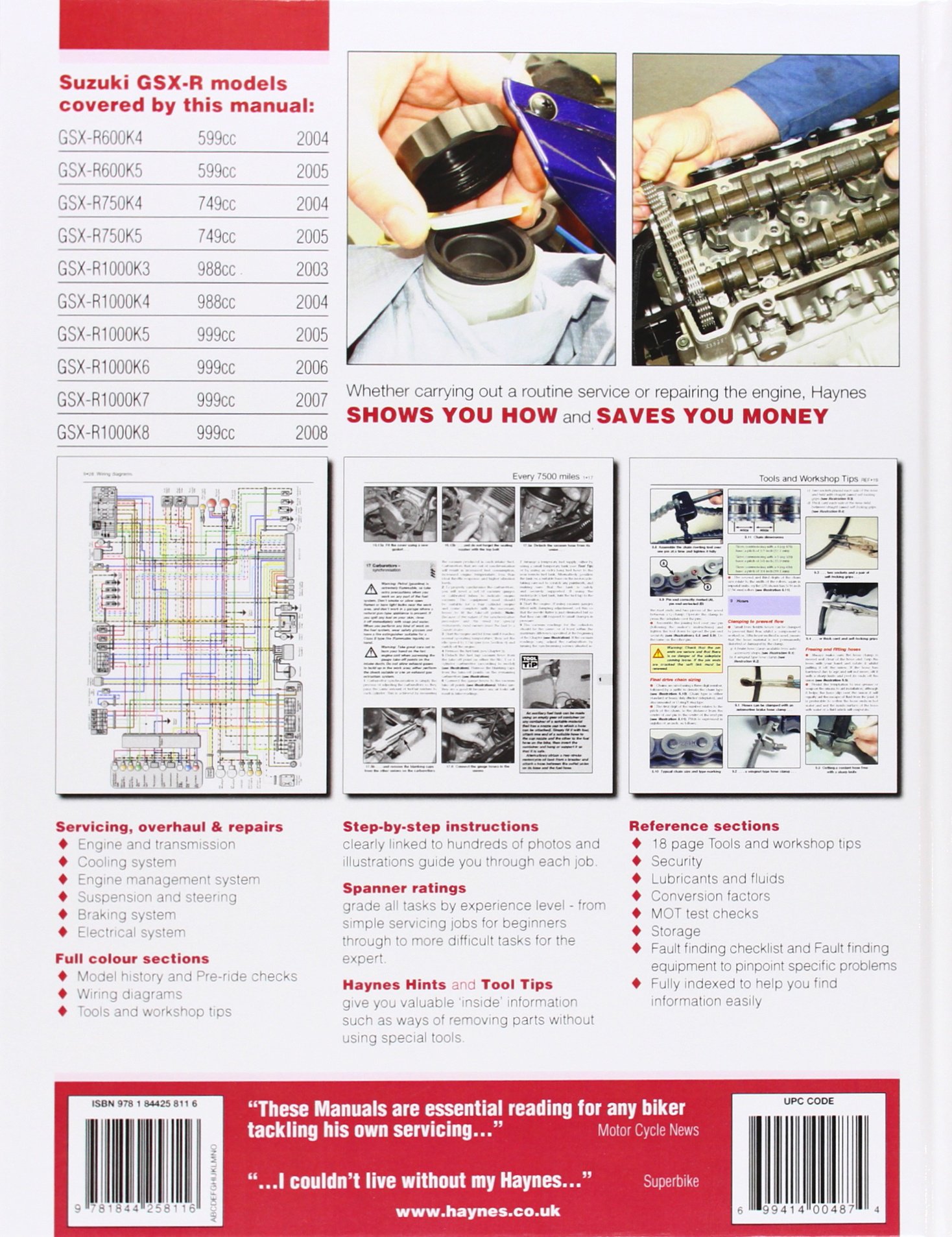 Suzuki GSX-R600 and 750 (04-05) GSX-R1000 (03-08) Service and Repair Manual  (Haynes Motorcycle Manuals): Matthew Coombs: 9781844258116: Amazon.com:  Books