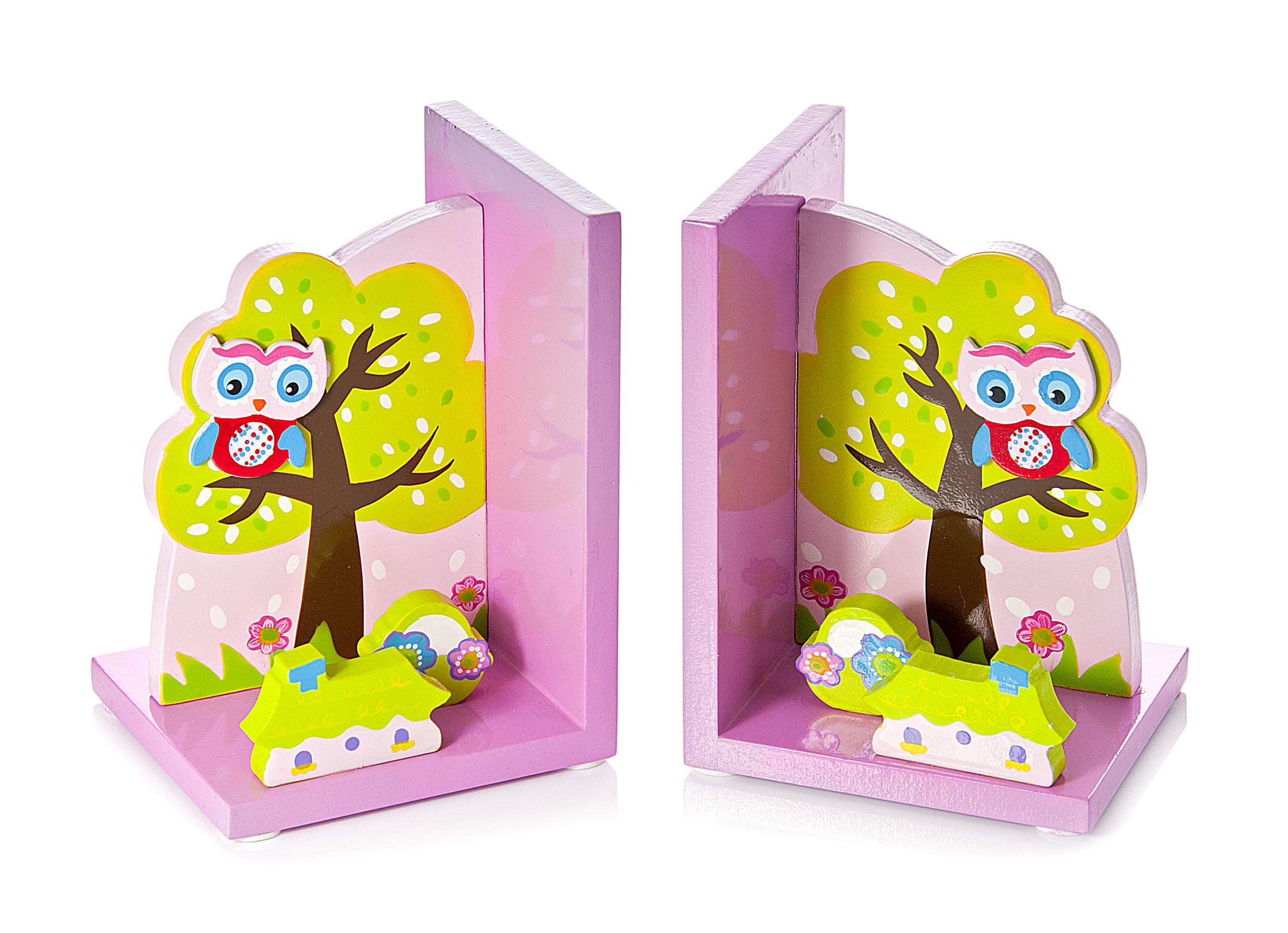 Mousehouse Gifts - Wooden Children's Bookends, Charming Pink Owl Kids' Room Decor for Boys & Girls