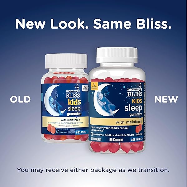 MOMMY’S BLISS KIDS SLEEP MELATONIN GUMMIES, NO ARTIFICIAL COLORS, FLAVORS OR GELATIN, STRAWBERRY FLAVOR CHILDREN’S MELATONIN GUMMIES, AGE 3+, 60 COUNT