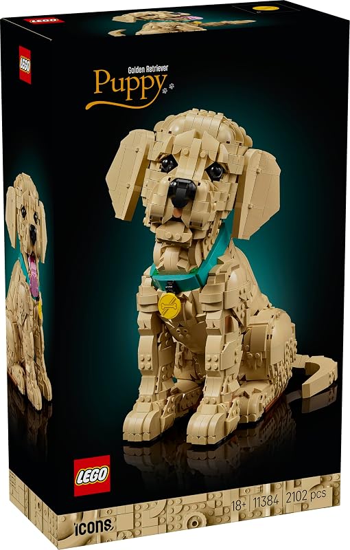 Icons Golden Retriever Puppy - Kit de Modelos 3D para Adultos - Figura de Cão Articulada com Coleira e Medalhão - Decoração para Prateleira e Secretária - Presente de Artesanato - 11384