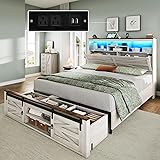 YITAHOME Farmhouse Queen Size Bed Frame with RGB
