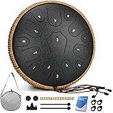 Steel Tongue Drum-14 Inch 15 Notes Tongue Drums, Steel Drum Instrument for Adults, Handpan Drums with Music Book, Handpan Drum Mallet, and Carry Bag, C Major (Black)