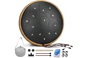 QINGSHI Steel Tongue Drum-14 Inch 15 Notes Tongue Drums, Steel Drum Instrument for Adults, Handpan Drums with Music Book, Handpan Drum Mallet, and Carry Bag, C Major (Black)
