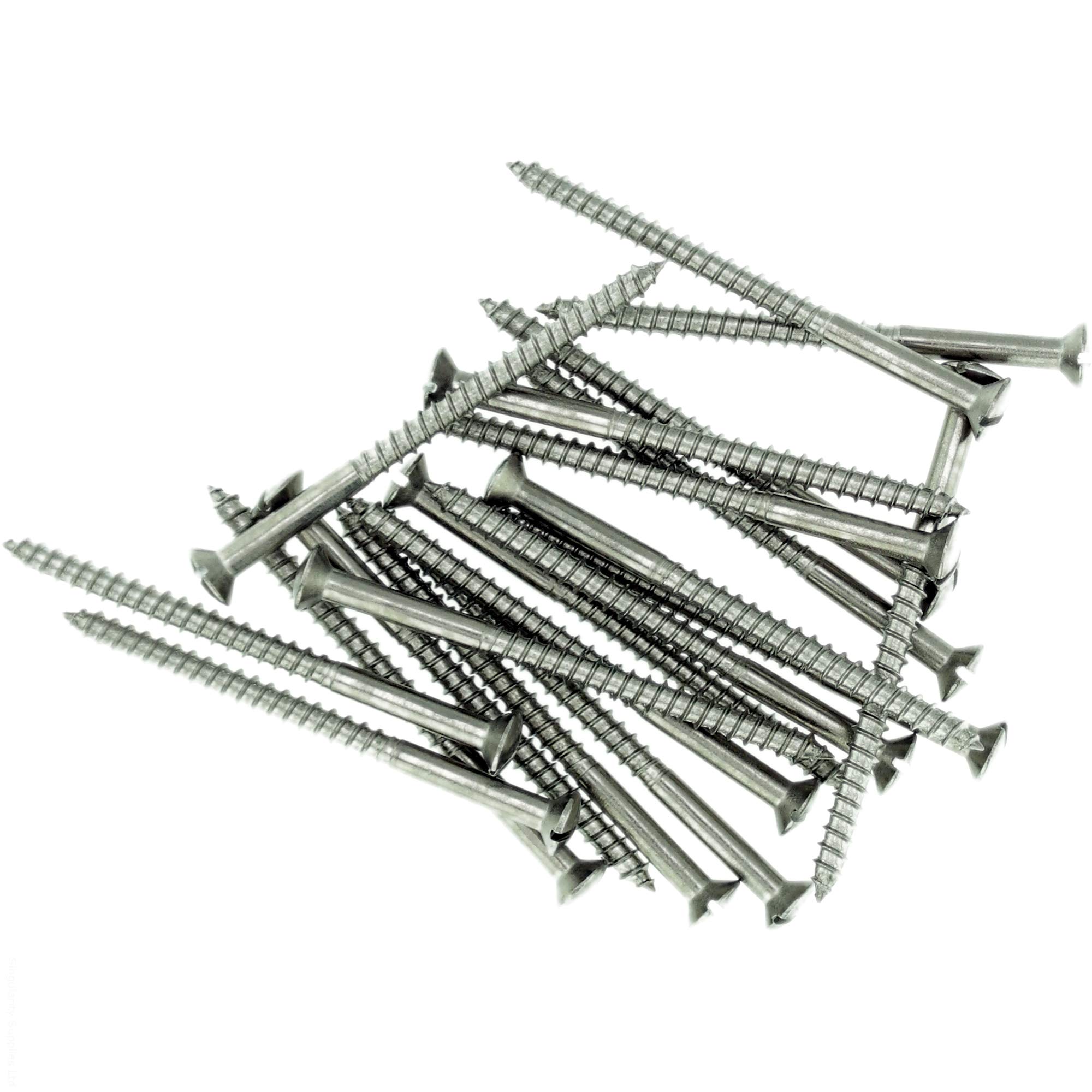 No.6 x 1.18 (3.5mm x 30mm) Slot Raised Countersunk Wood Screw - Stainless Steel (A2) (Pack of 20)