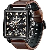 ZUNPAI Square Watches for Men Chronograph Quartz Analog, Mens Sport Watch with Leather Strap Waterproof Calendar for Men