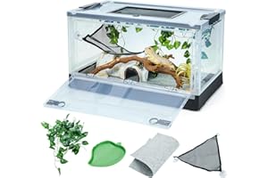 BINANO Big Foldable Reptile Terrariums, Snake Tanks, and Enclosures for Bearded Dragons, Iguanas, Lizards, Crested Geckos -Clear Views, High-Temperature Resistant Iron Mesh Ventilation (Black, 22'')