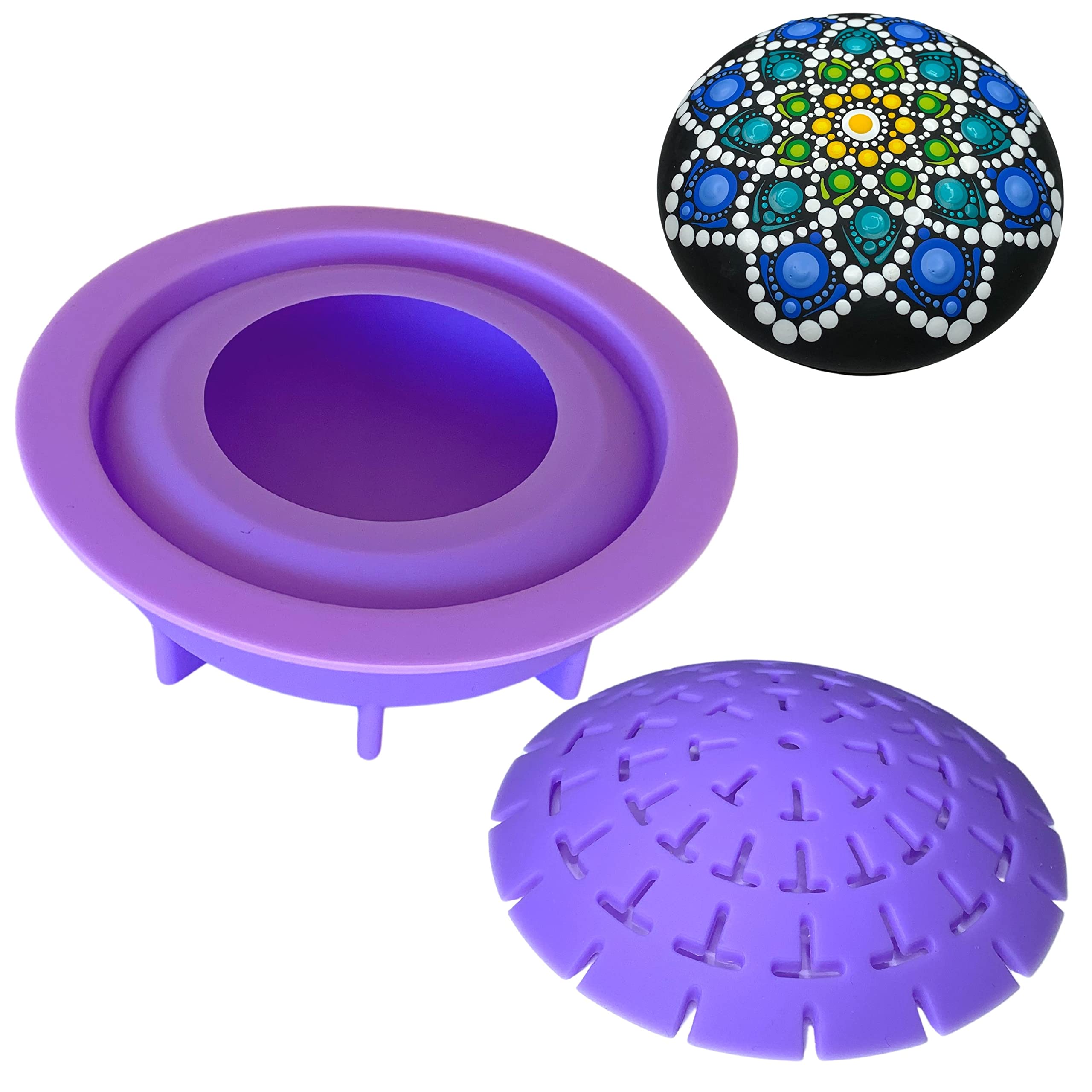 Mold for Making Stones with Dome Template - Design #2 - Happy Dotting Company - Round Smooth Pebble Like for dot Art Rocks, Mandala Art DIY Crafts Painting Drawing - Gypsum, Cement Rock Casting