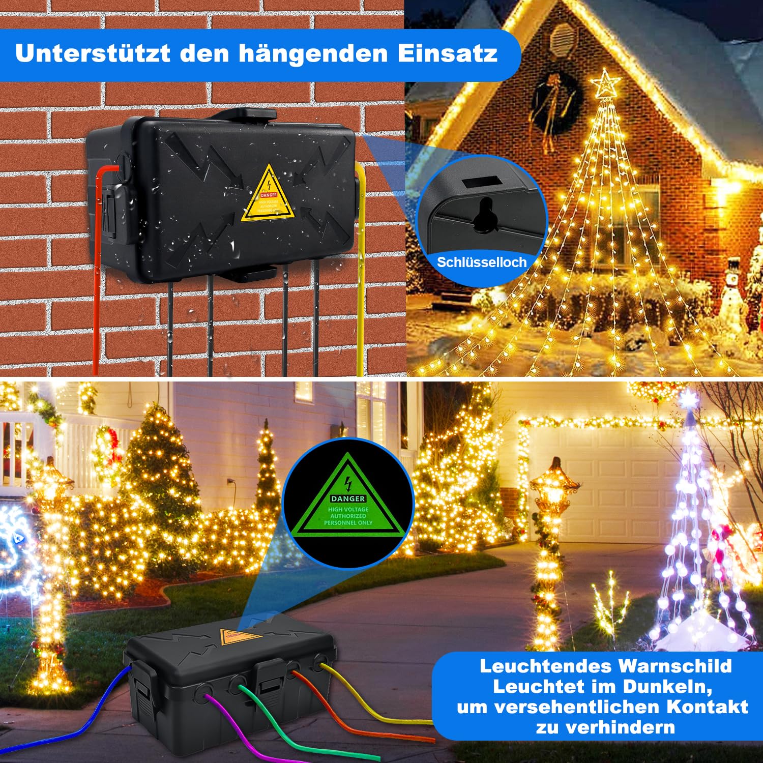 Außenbereich Elektrobox,IP54 Wasserdichte Outdoor Outlet Covers, Wetterfeste Verlängerungskabel Abdeckungen Schützen Steckdose, Steckdose, Timer,Plug,Holiday Light(27x14x11,5 cm)-Schwarz 6