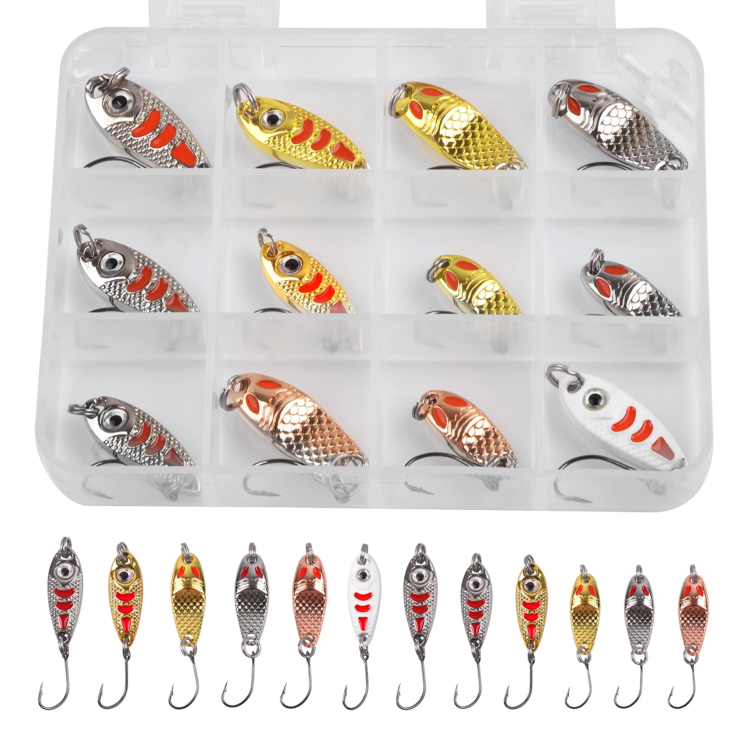 OROOTL Fishing Spoons Lures Colorful Metal Bait Trout Spinners Spoon Fishing Tackle Boxes for Char Perch Trout and Muskie