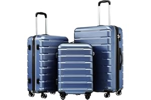 Coolife Luggage 3 Piece Set Suitcase Spinner ABS+PC Hardshell Lightweight TSA Lock USB Port, 20in 24in 28in Carry on Expandable (only 28’’), Ice Blue