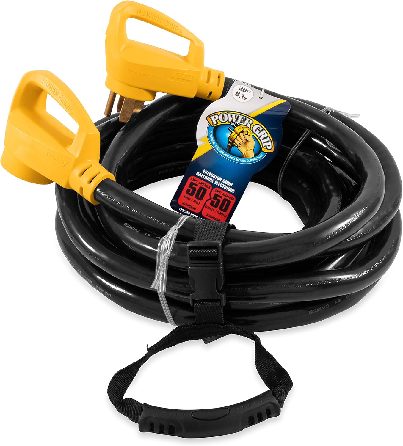 Camco 30' PowerGrip Heavy-Duty Outdoor 50-Amp Extension Cord for RV and Auto | Allows for Additional Length to Reach Distant Power Outlets | Built to Last (55195): Automotive