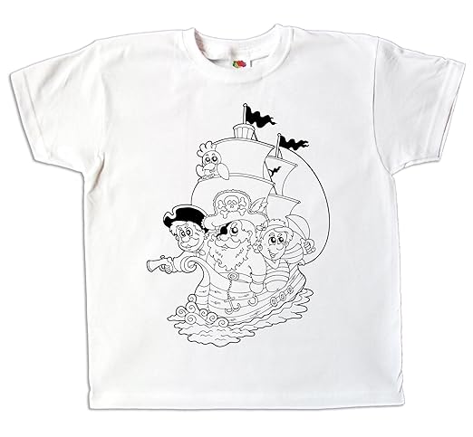 Kinder T-Shirt Piratenschiff Pirat zum bemalen und ausmalen mit Vordruck Spiel zum Kindergeburtstag