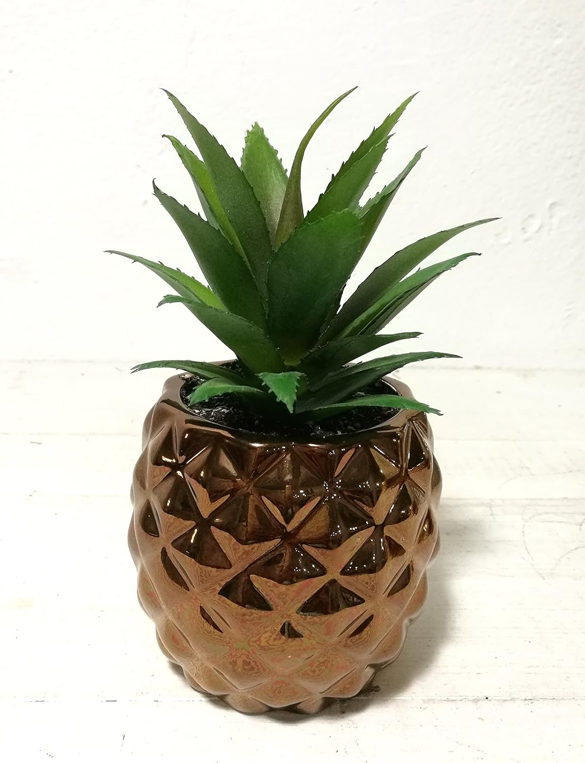 Porcelain Potted Artificial Succulent 7.8" Pineapple Home Decor Office Plant (Rose Gold) -