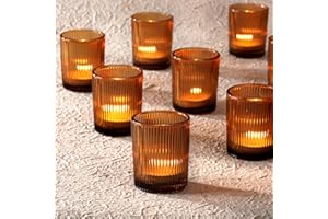 Homemory 12 Pcs Glass Votive Candle Holders, Amber Tealight Candle Holder, Vintage Candle Holders Bulk for Table Centerpieces, Christmas, Baby Shower, Birthday, Wedding, Party