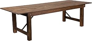 Flash Furniture HERCULES Series 9' x 40" Rectangular Antique Rustic Solid Pine Folding Farm Table